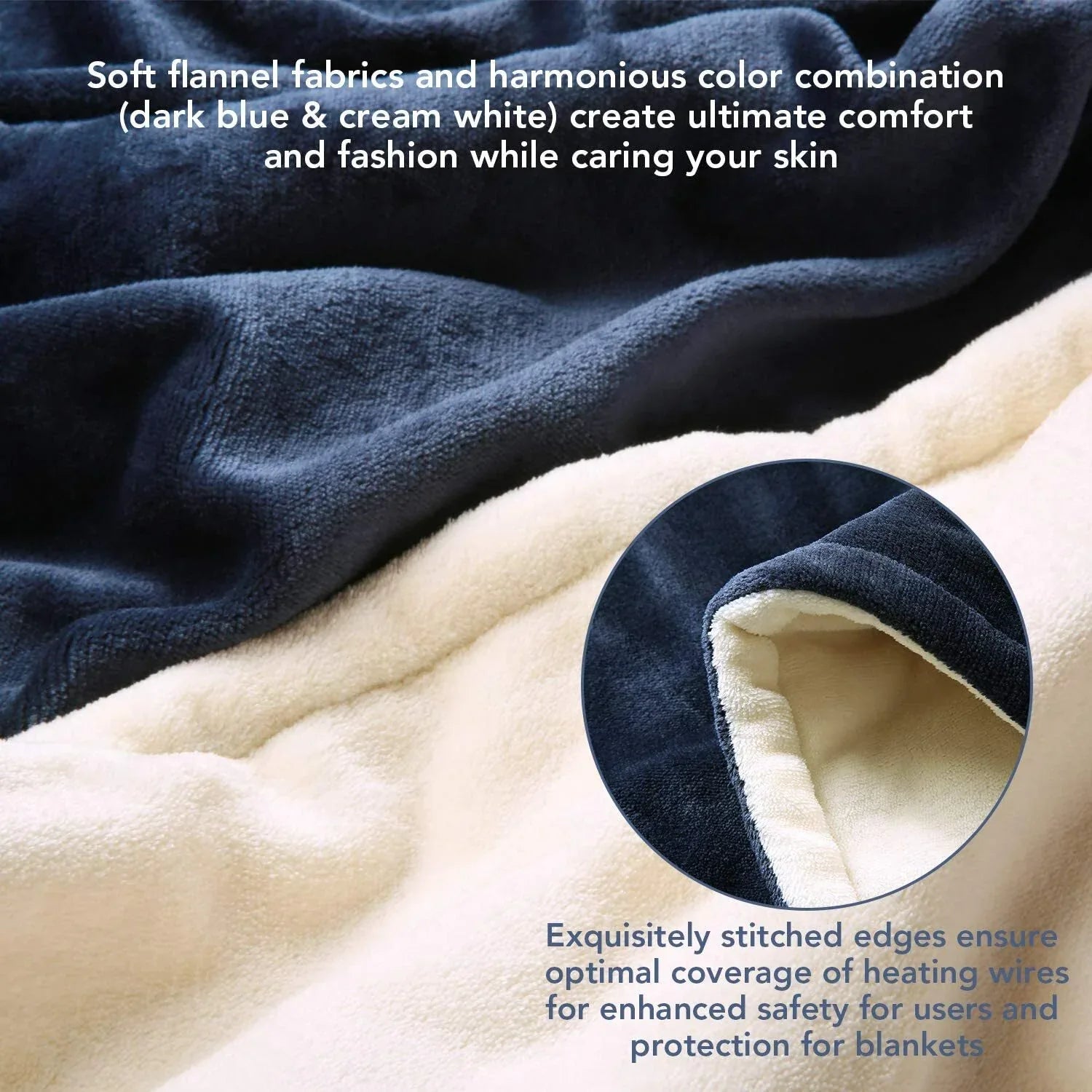 Double-side Flannel Heated Electric Throw Blanket Fast Heating Warm Washable Blue - Mekamart Australia