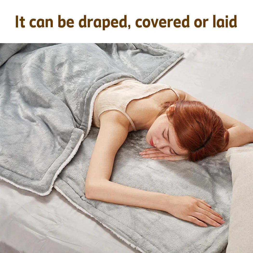 Double-side Flannel Heated Electric Throw Blanket Fast Heating Warm Washable gray - Mekamart Australia