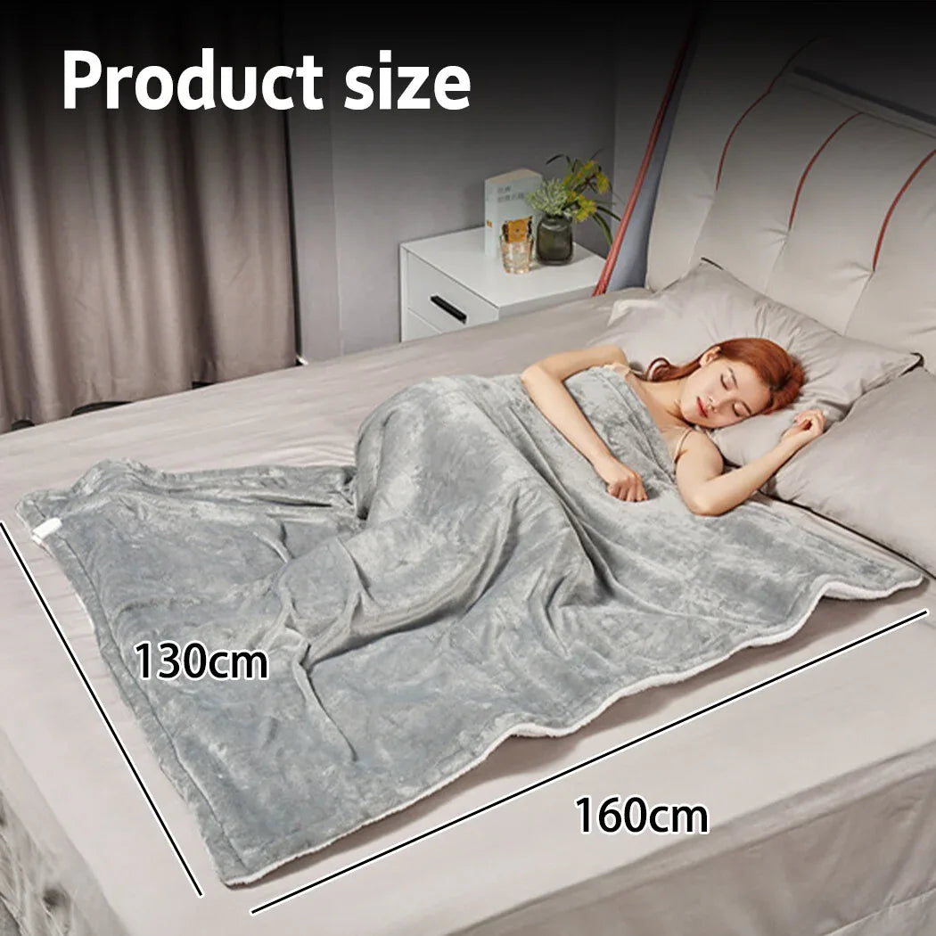 Double-side Flannel Heated Electric Throw Blanket Fast Heating Warm Washable gray - Mekamart Australia
