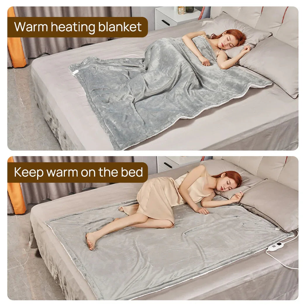 Double-side Flannel Heated Electric Throw Blanket Fast Heating Warm Washable gray - Mekamart Australia