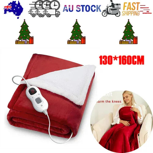 Double-side Flannel Heated Electric Throw Blanket Fast Heating Warm Washable red - Mekamart Australia
