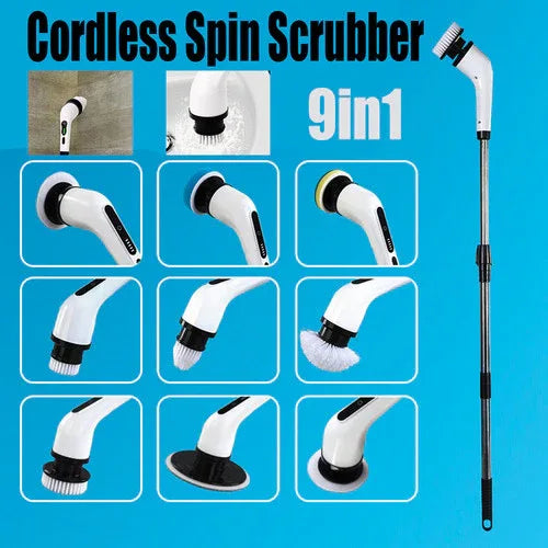9in1 Electric Spin Scrubber Turbo Scrub Cleaning Brush Cordless Chargeable Tool - Mekamart Australia