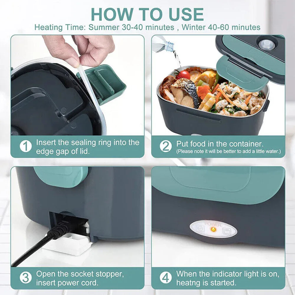 Electric Lunch Box Food Warmer Portable Leakproof Food Heater Car Home Picnic - Mekamart Australia