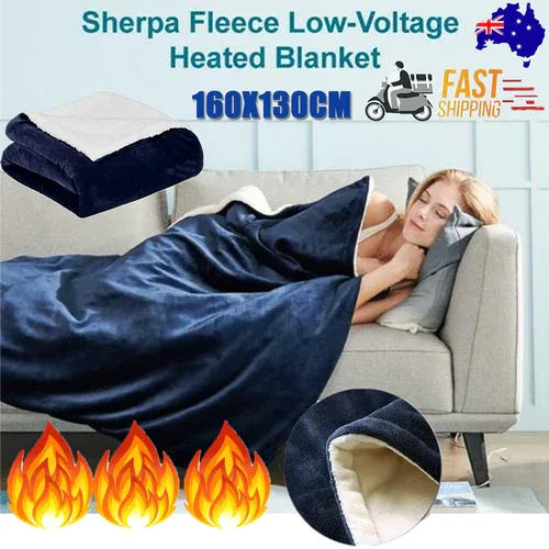 Double-side Flannel Heated Electric Throw Rug Blanket Fast Heating Warm Washable BLUE - Mekamart Australia