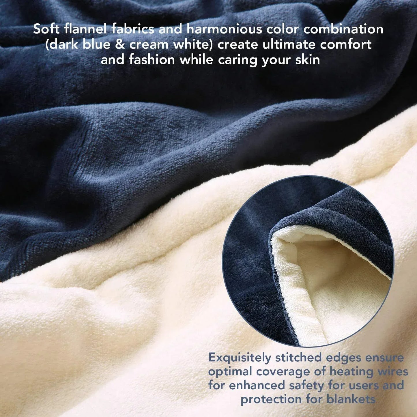 Double-side Flannel Heated Electric Throw Rug Blanket Fast Heating Warm Washable BLUE - Mekamart Australia