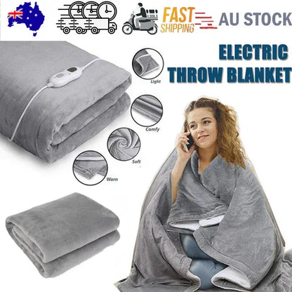 Double-side Flannel Heated Electric Throw Rug Blanket Fast Heating Warm Washable GREY - Mekamart Australia