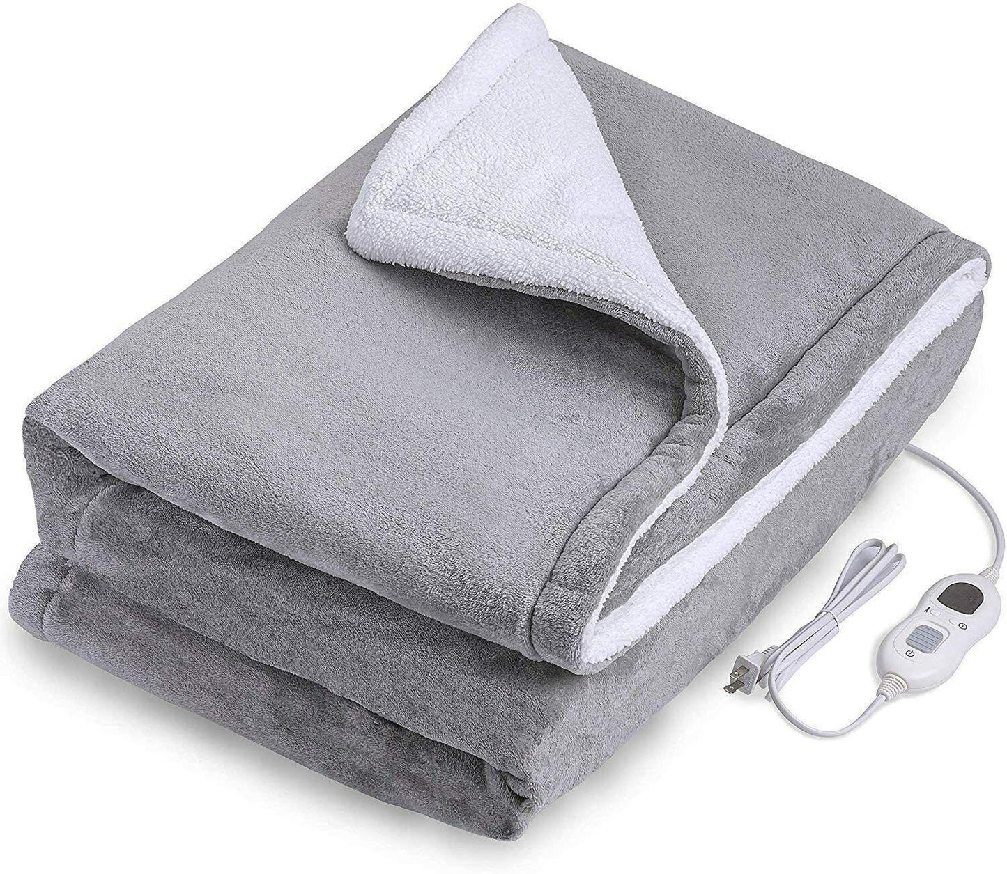 Double-side Flannel Heated Electric Throw Rug Blanket Fast Heating Warm Washable GREY - Mekamart Australia