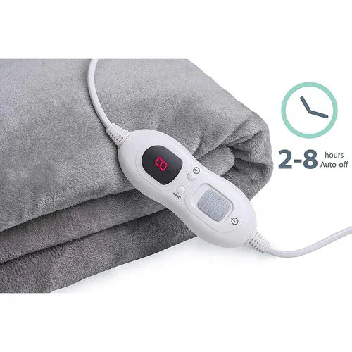 Double-side Flannel Heated Electric Throw Rug Blanket Fast Heating Warm Washable GREY - Mekamart Australia
