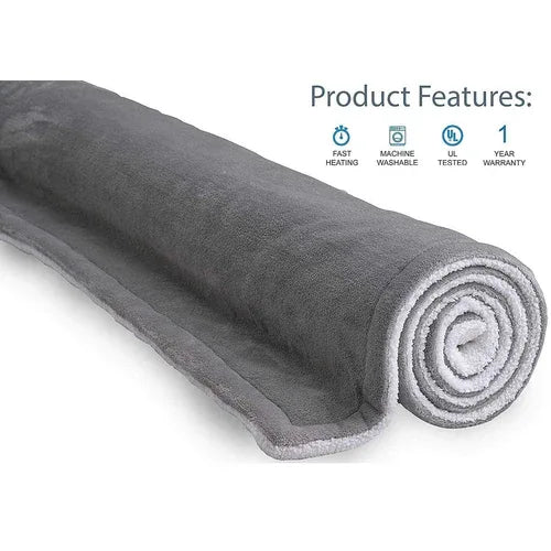 Double-side Flannel Heated Electric Throw Rug Blanket Fast Heating Warm Washable GREY - Mekamart Australia