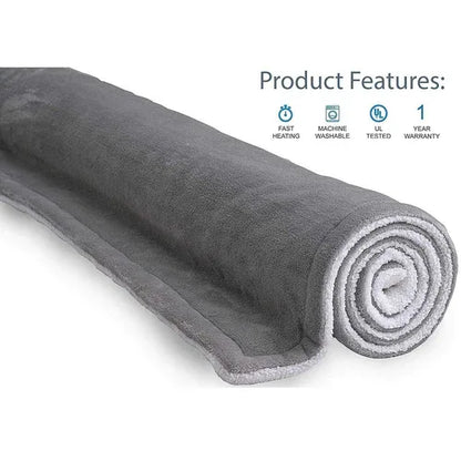 Double-side Flannel Heated Electric Throw Rug Blanket Fast Heating Warm Washable GREY - Mekamart Australia