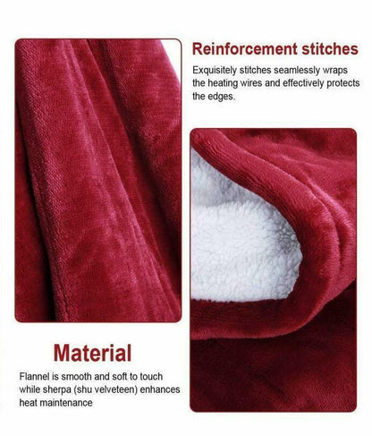 Double-side Flannel Heated Electric Throw Rug Blanket Fast Heating Warm Washable RED - Mekamart Australia