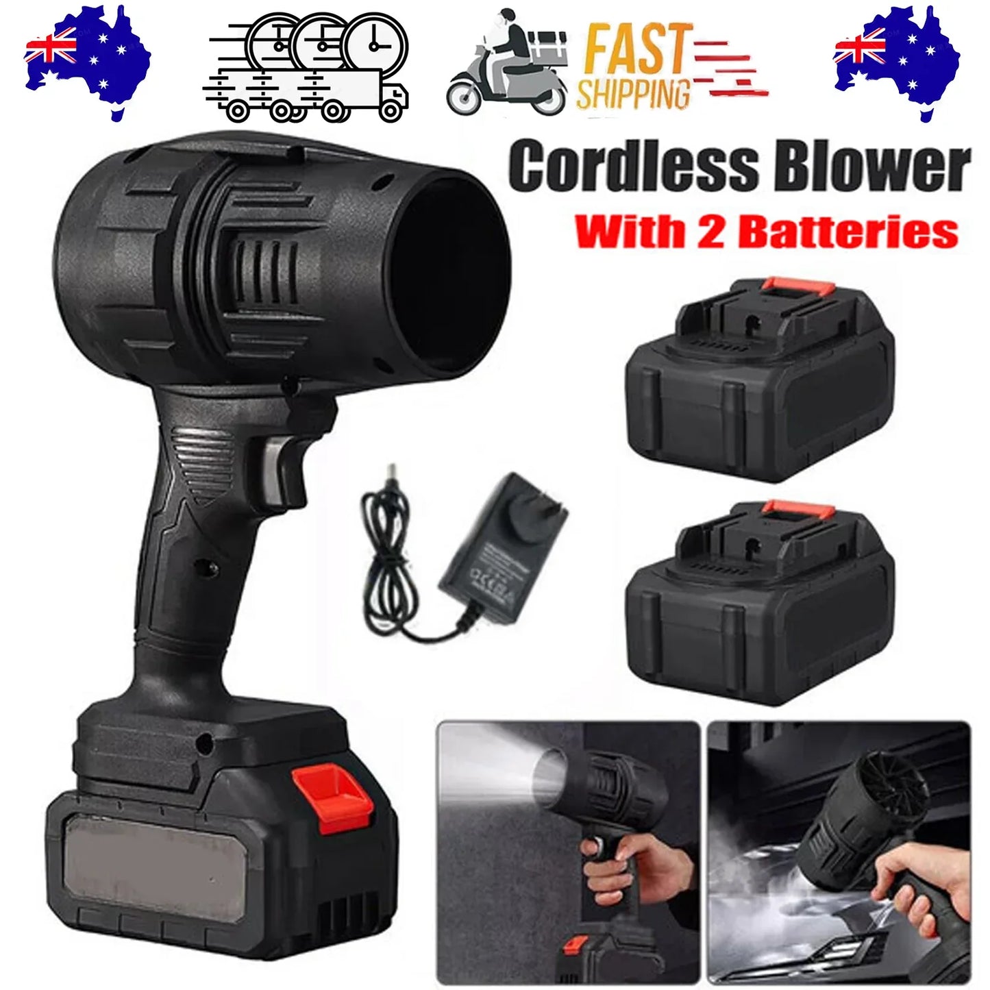 Cordless Blower Portable Handheld Electric Brushless Turbo Jet Fan w/2 Batteries - Mekamart Australia
