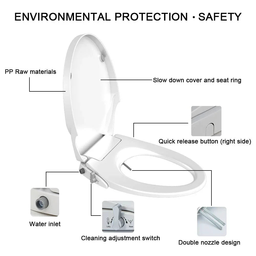 Non Electric Bidet Toilet Seat D Cover Bathroom Dual Nozzle Spray Water Wash - Mekamart Australia