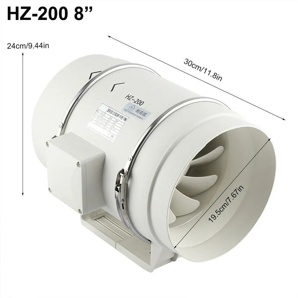 8" Inch Silent Extractor Fan Duct Hydroponic Inline Exhaust Vent Industrial - Mekamart Australia