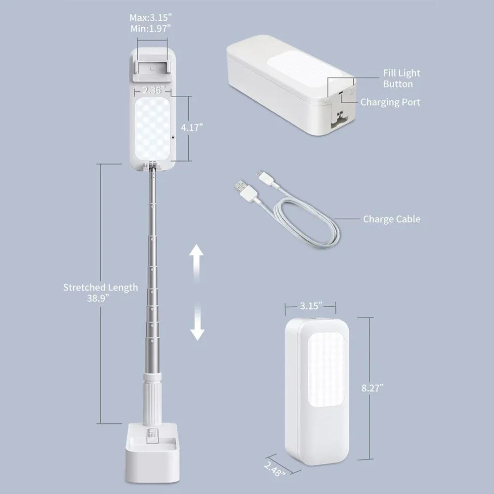 LED Portable Phone Holder Stand Wireless Remote Dimmable Selfie Fill Light Lamp White - Mekamart Australia