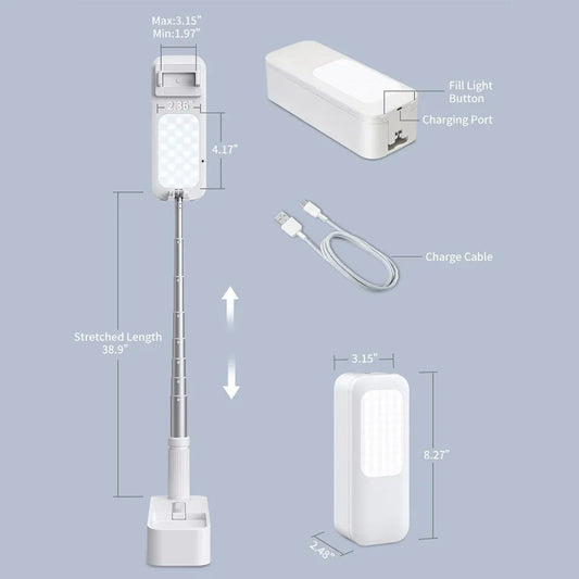LED Portable Phone Holder Stand Wireless Remote Dimmable Selfie Fill Light Lamp White - Mekamart Australia
