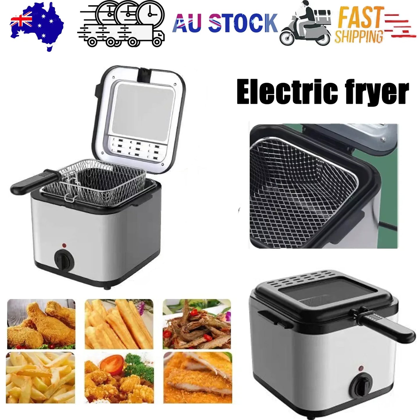 Electric Deep Fryer 2.5L French Frie Machine Oil Hot Pot Fried Chicken Grill - Mekamart Australia