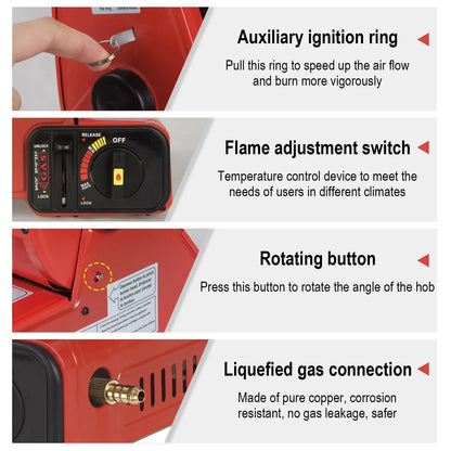 Portable Camping Gas Heater Outdoor Heating Stove Gas Baking Hunting Warmer AU RED - Mekamart Australia