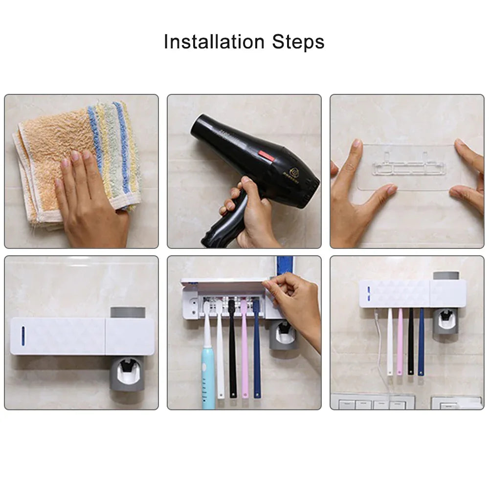 UV Lamp Sterilizer Toothbrush Holder Bathroom Automatic Toothpaste Health Clean - Mekamart Australia