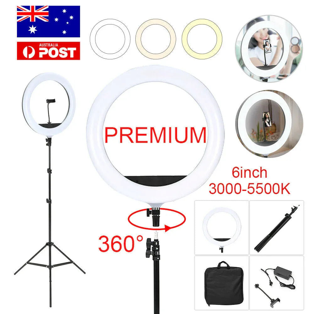 8"LED Ring Light Dimmable Lighting Kit Phone+Selfie 40cm Tripod Makeup Live Lamp - Mekamart Australia