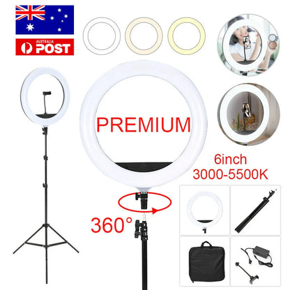 8"LED Ring Light Dimmable Lighting Kit Phone+Selfie 40cm Tripod Makeup Live Lamp - Mekamart Australia