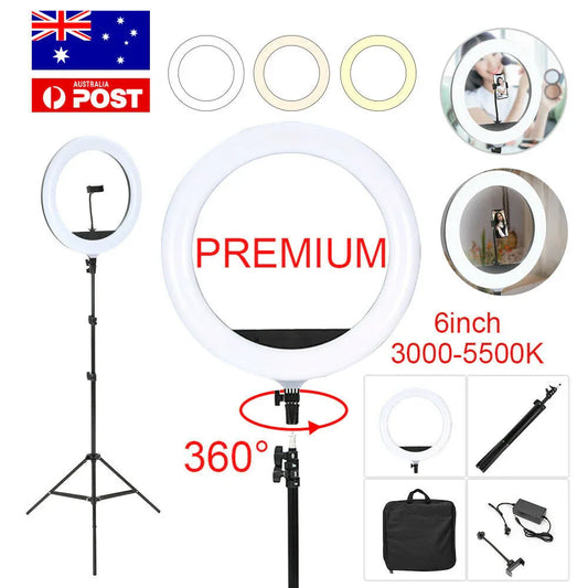 8"LED Ring Light Dimmable Lighting Kit Phone+Selfie 40cm Tripod Makeup Live Lamp - Mekamart Australia