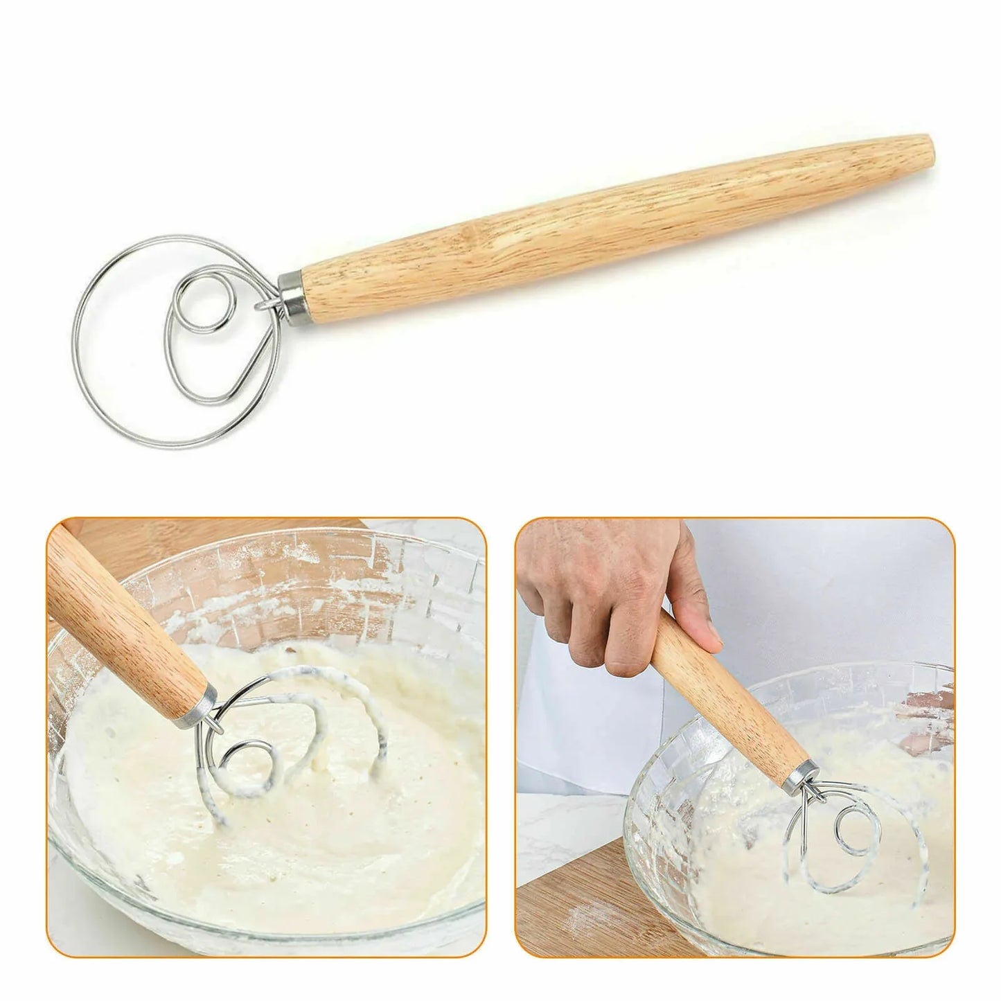13 INCHES BAKING DOUGH STAINLESS STEEL LARGE WIRE WHISK MIXER BREAD COOKING TOOL - Mekamart Australia