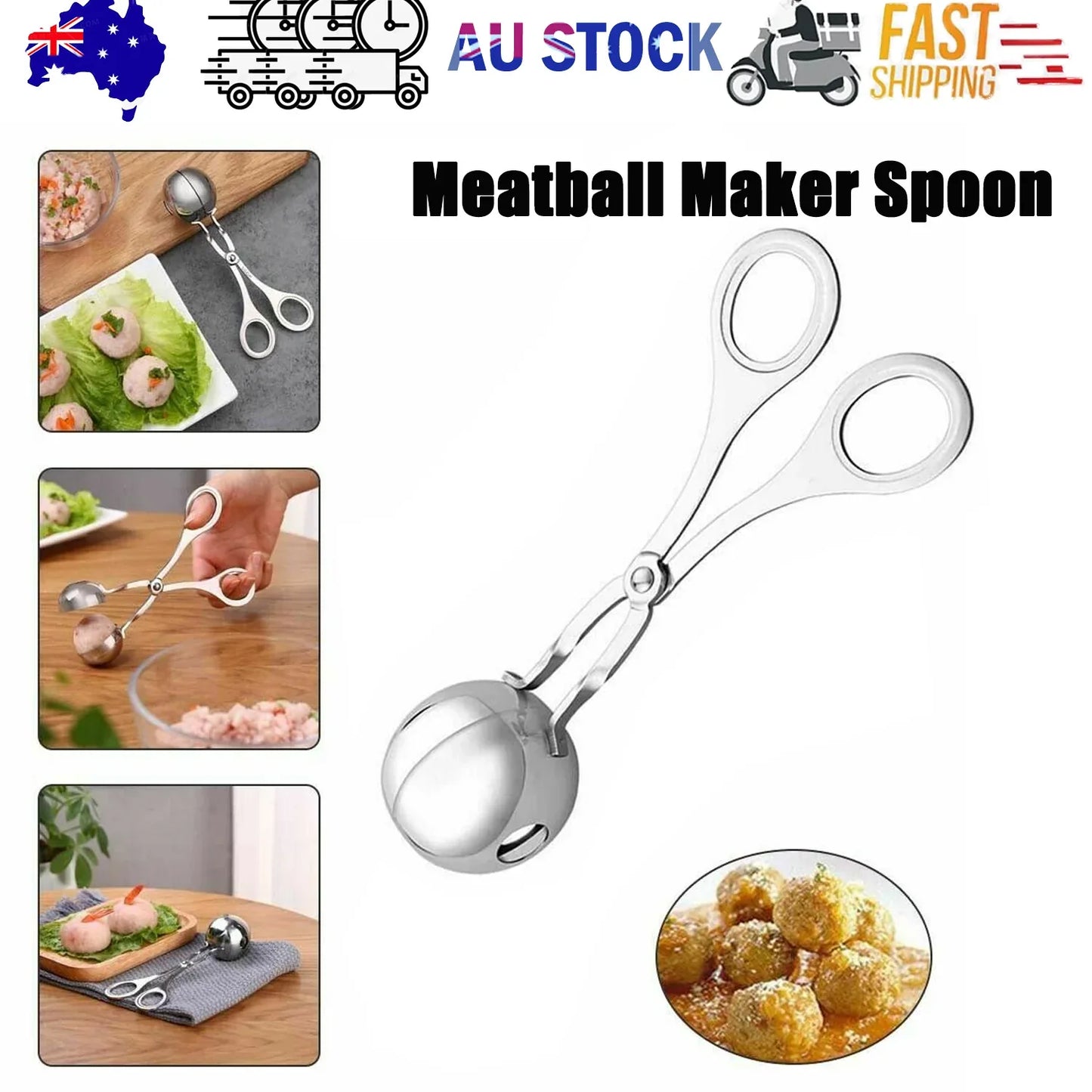 S Meatball Maker Spoon Kitchen Stick Utensil Baller Meat Stainless Steel AU - Mekamart Australia