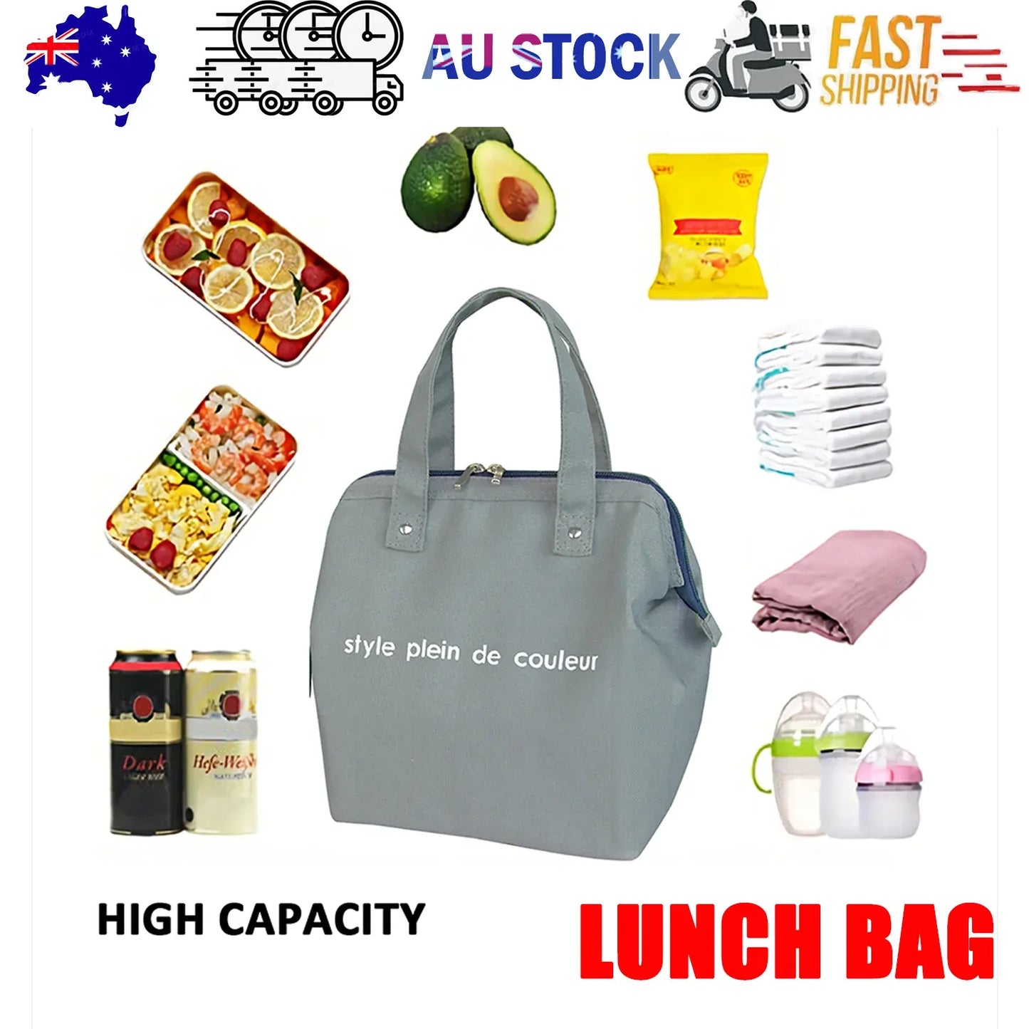 Insulated Thermal Cooler Lunch Bag Portable Picnic Storage Bag Pouch 22*14*25cm - Mekamart Australia