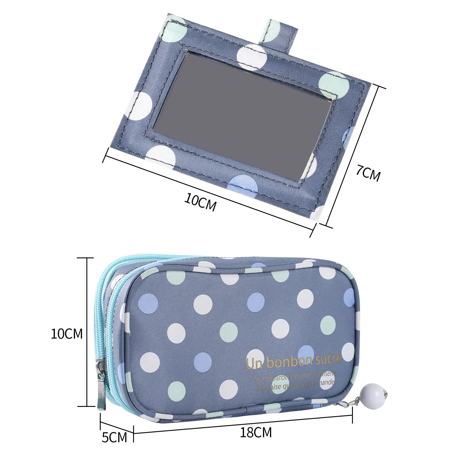 2 Layer Makeup Bag w/ Mirror Travel Cosmetic Bag Organizer Brush Slots Portable - Mekamart Australia