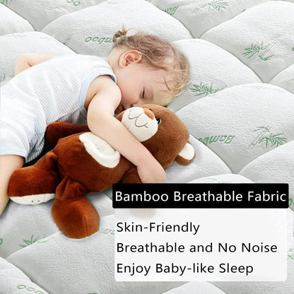 Bamboo Pillowtop Mattress Topper Luxury Bedding Mat Pad Protector Cover Queen 153 x 203 cm - Mekamart Australia