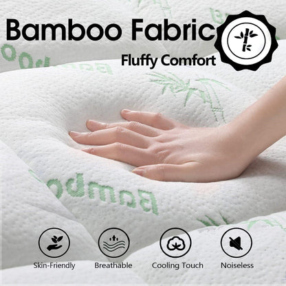 Bamboo Pillowtop Mattress Topper Luxury Bedding Mat Pad Protector Cover Queen 153 x 203 cm - Mekamart Australia