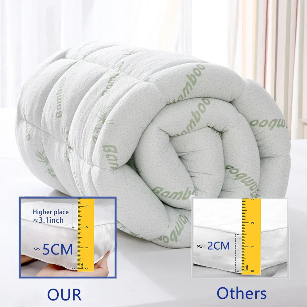 Bamboo Pillowtop Mattress Topper Luxury Bedding Mat Pad Protector Cover Queen 153 x 203 cm - Mekamart Australia
