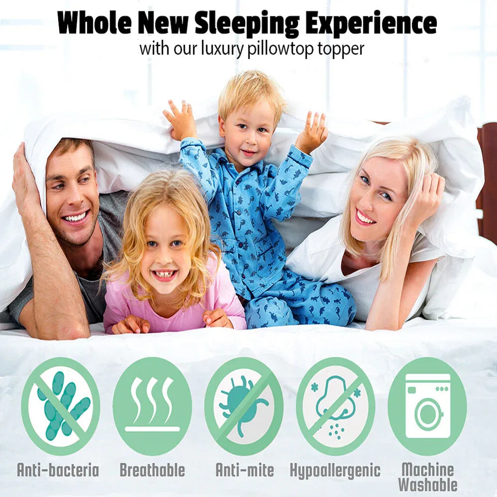 Bamboo Pillowtop Mattress Topper Luxury Bedding Mat Pad Protector Cover Queen 153 x 203 cm - Mekamart Australia