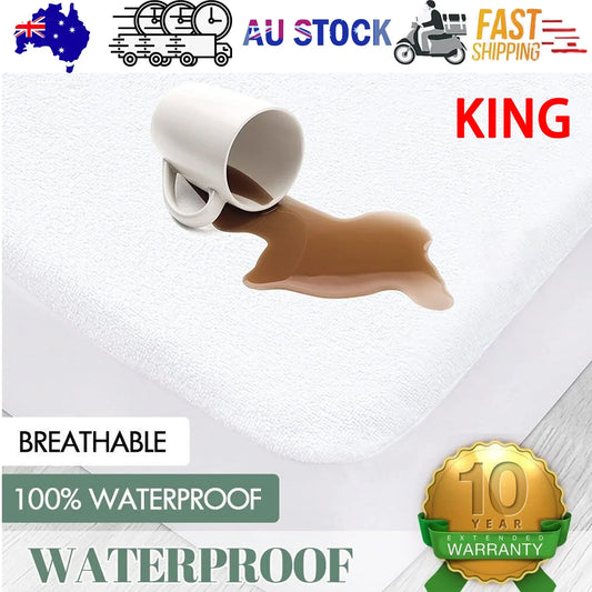 100% Terry Cotton Fitted Mattress Protector Waterproof King - Mekamart Australia