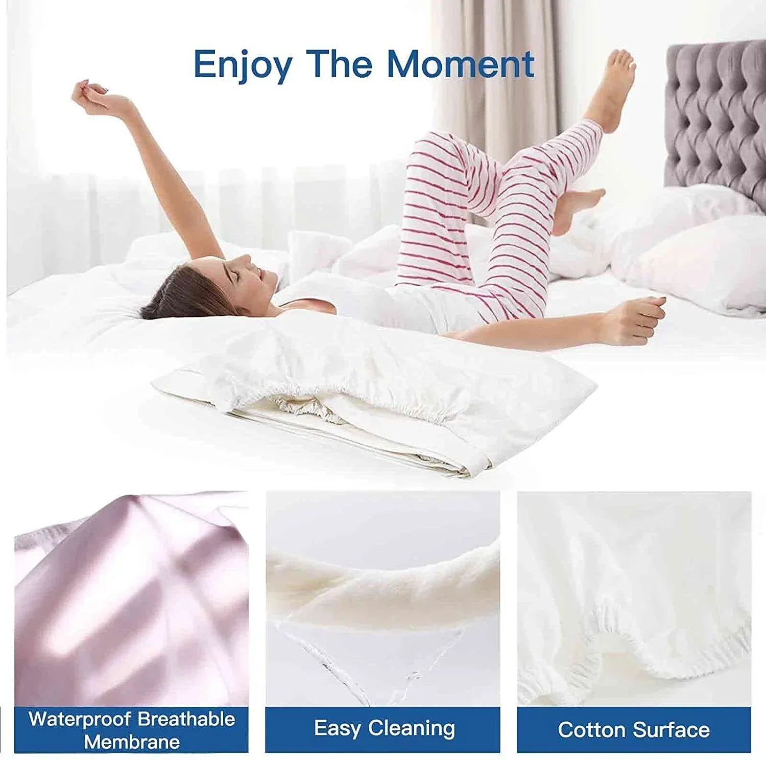 100% Terry Cotton Fitted Mattress Protector Waterproof Queen - Mekamart Australia