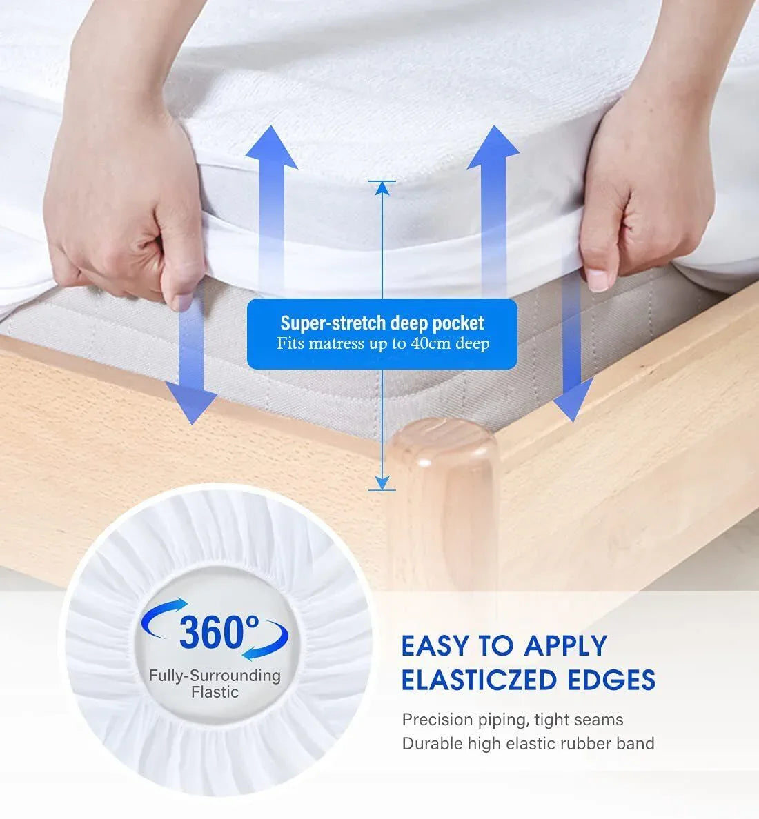 100% Terry Cotton Fitted Mattress Protector Waterproof Queen - Mekamart Australia