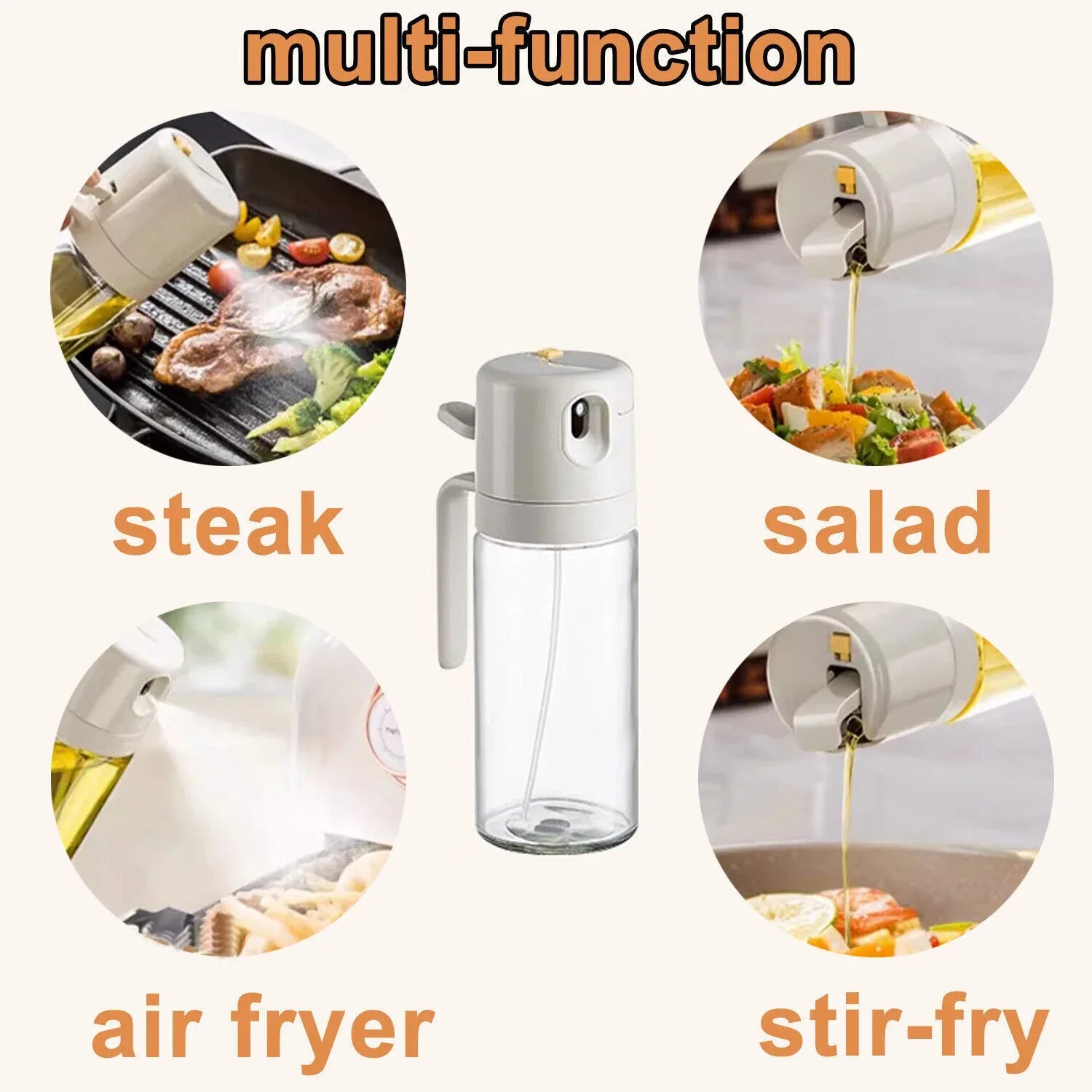 2 in 1 Oil Sprayer Dispenser Spray Bottle Cooking Baking BBQ Kitchen Tools 550ML - Mekamart Australia