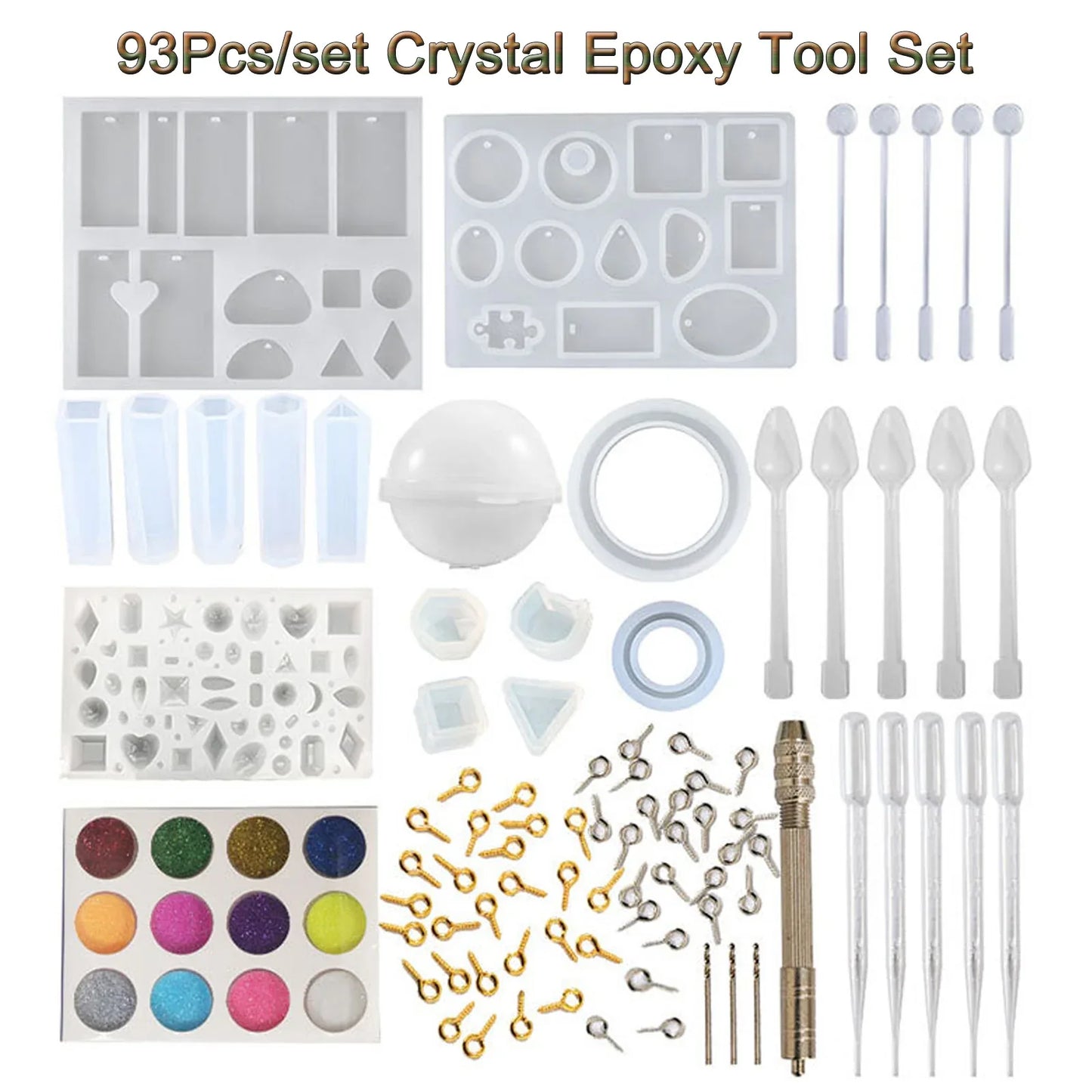93Pcs/Set Resin Mold Epoxy Resin Mold Dropper Spoon Powder Set Kit Craft Tool - Mekamart Australia