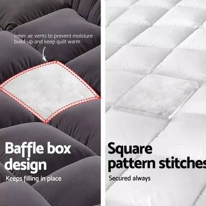 5CM Bedding Luxury Pillowtop Mattress Topper Mat Pad Antibacterial and dust mite-resistant Queen:153*203cm - Mekamart Australia