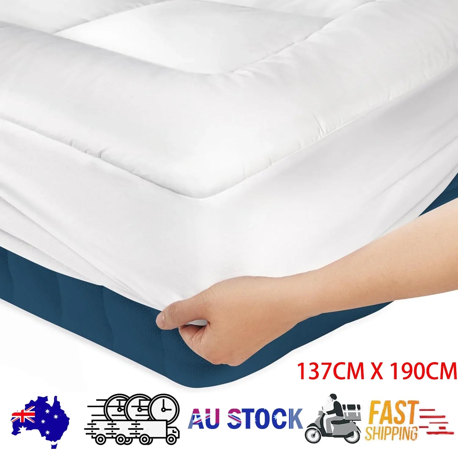 Luxury Mattress Topper Pillowtop Bedding Mat Pad Fitted Cover Underlay DOULBE - Mekamart Australia