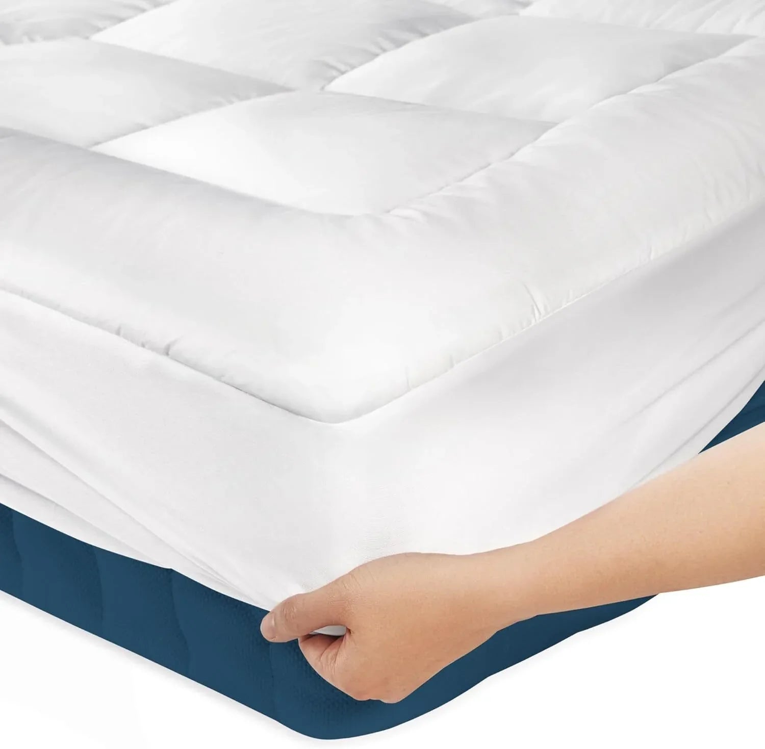 Luxury Mattress Topper Pillowtop Bedding Mat Pad Fitted Cover Underlay DOULBE - Mekamart Australia
