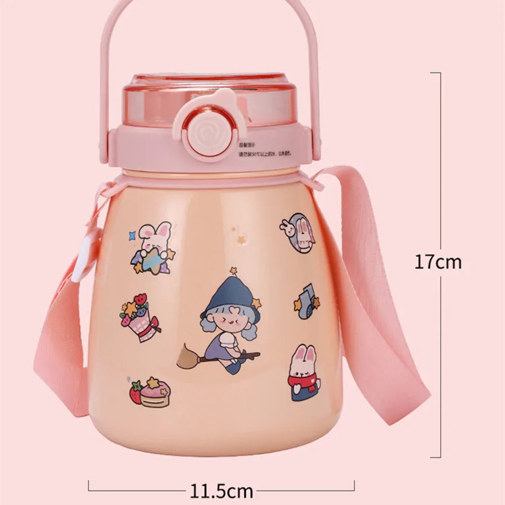 1000ml Large Water Bottle Stainless Steel Straw Water Jug with FREE Sticker Packs (Pink) - Mekamart Australia