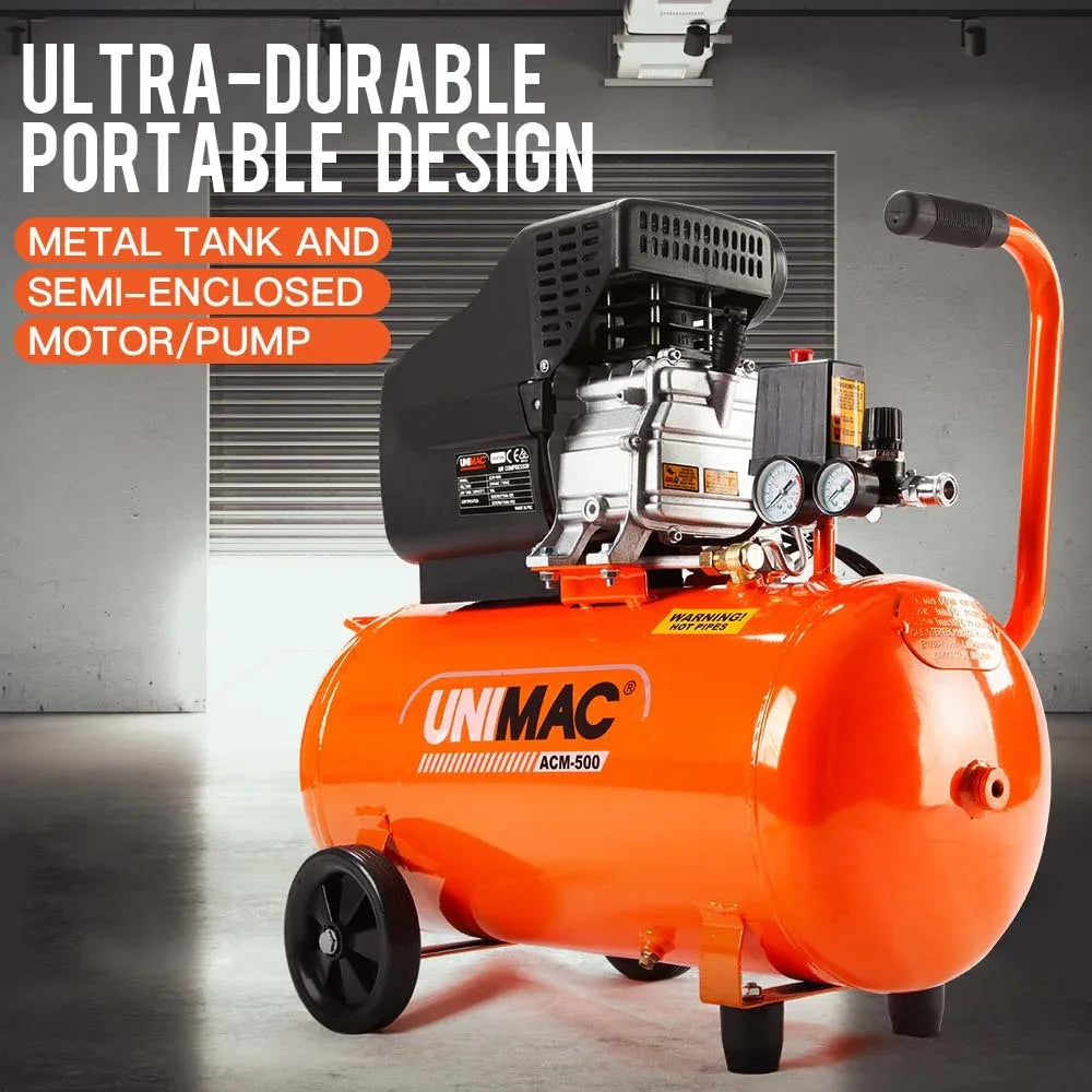 UNIMAC Portable Electric Air Compressor, 50L 3HP Direct Drive, Includes 5pc Air Tool Kit - Mekamart Australia