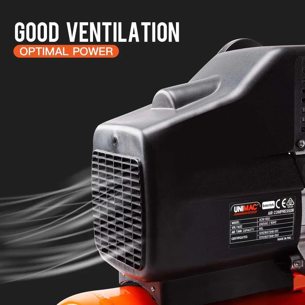 UNIMAC Portable Electric Air Compressor, 50L 3HP Direct Drive, Includes 5pc Air Tool Kit - Mekamart Australia