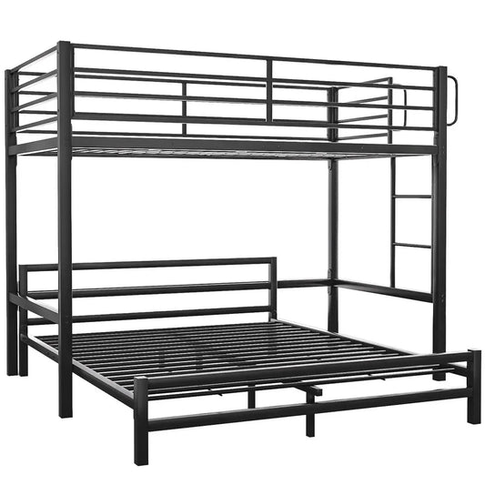 KINGSTON SLUMBER Single Loft Bed And Double Underbed, Multifunctional, Space Saving with Fixed Ladder, Matte Dark Grey - Mekamart Australia