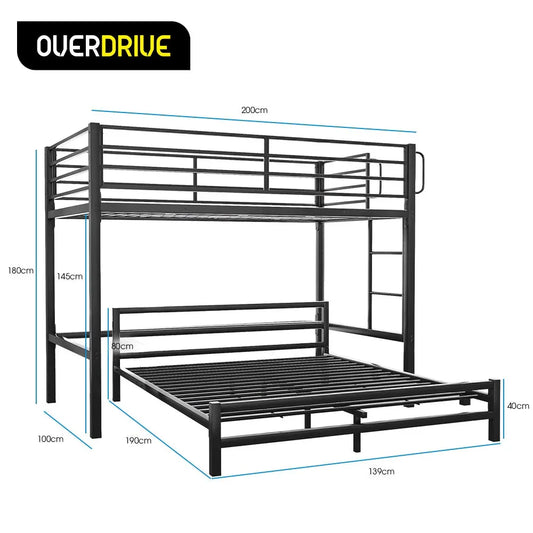 KINGSTON SLUMBER Single Loft Bed And Double Underbed, Multifunctional, Space Saving with Fixed Ladder, Matte Dark Grey - Mekamart Australia