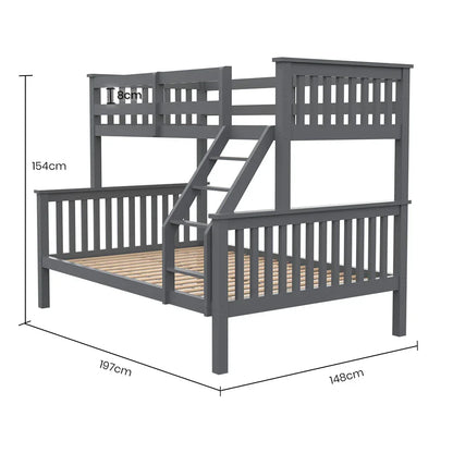 Kingston Slumber Bunk Bed Triple Wooden Single Over Double Beds for Kids, Solid Pine Wood, Convertible Design, Grey - Mekamart Australia