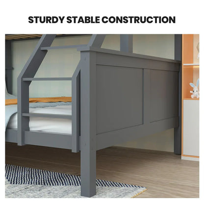Kingston Slumber Triple Wooden Single Over Double Bunk Bed Frame for Kids, Convertible Design, Grey - Mekamart Australia