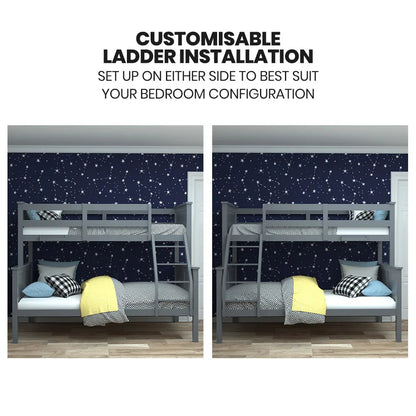 Kingston Slumber Triple Wooden Single Over Double Bunk Bed Frame for Kids, Convertible Design, Grey - Mekamart Australia